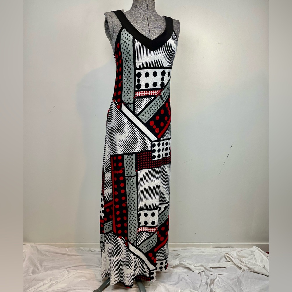 Gitane Maxi Slip Tank Dress Graphic Domino Print Size Large